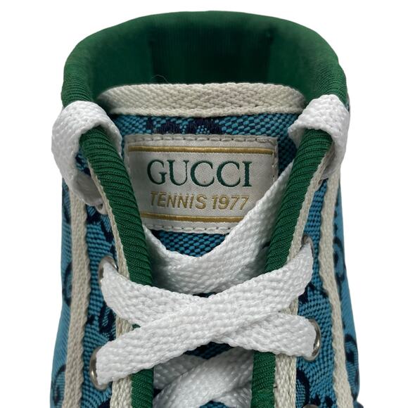 Gucci Tennis 1977 High Top Sneakers Turquoise Navy Logo Monogram Size 37 - Picture 5 of 11